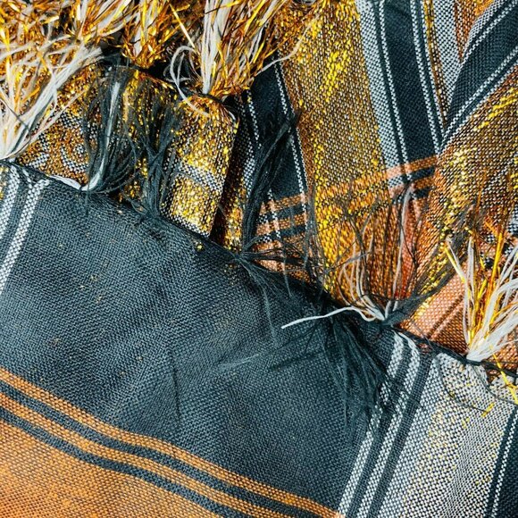 2 Plaid Decorative Tablecloth Black Orange Red Green Metallic Appliqués u - Picture 5 of 11